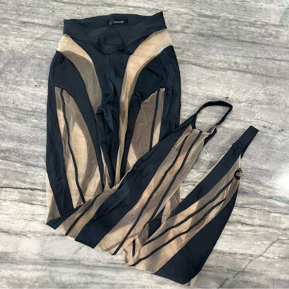 Authentic Mugler Black Sheer Spiral leggings & top